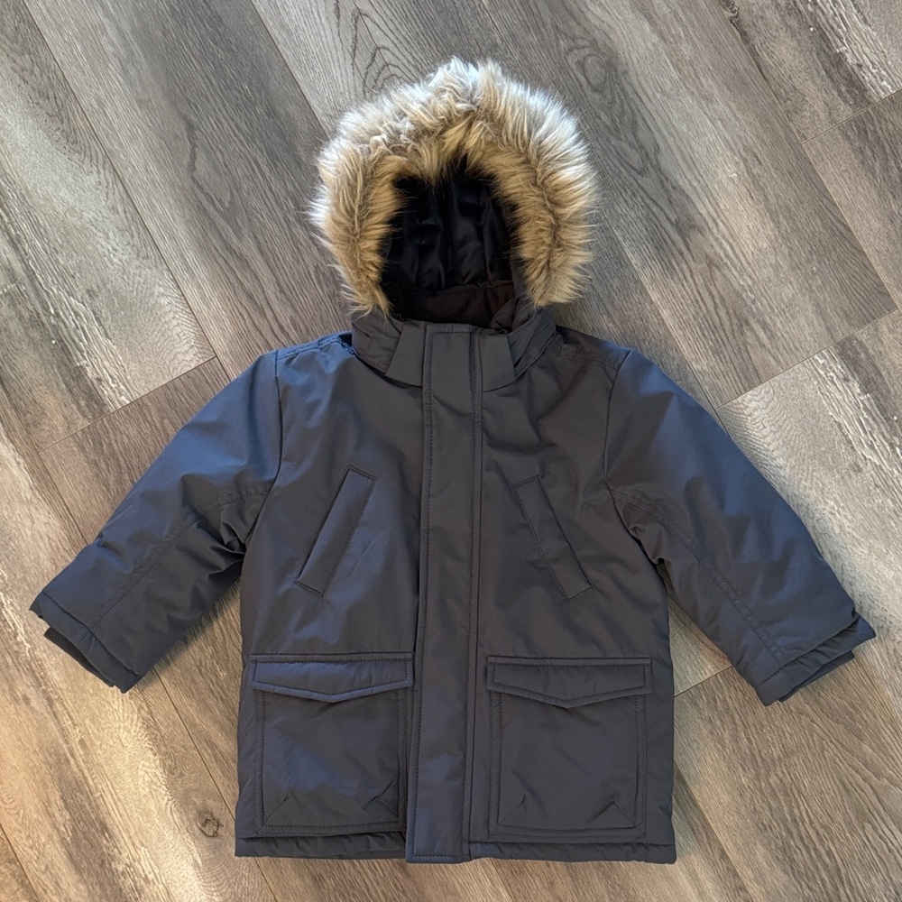 H&M Kids Gray Padded Parka with Faux Fur Hood